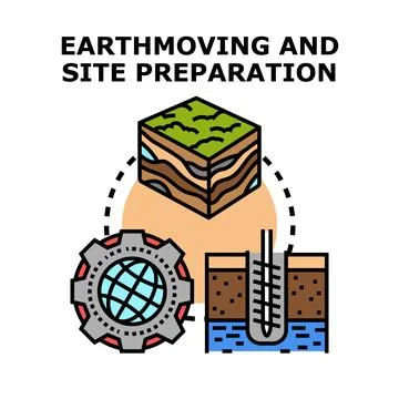 Earthmoving and site preparation engineering process diagram Stock Illustration