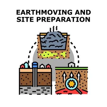 Earthmoving and site preparation process and works Illustrazione stock