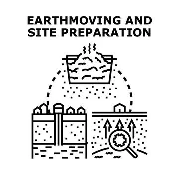 Earthmoving and site preparation process and works Illustrazione stock