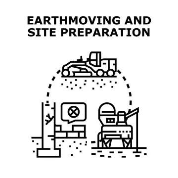 Earthmoving and site preparing construction work process Stock Illustration