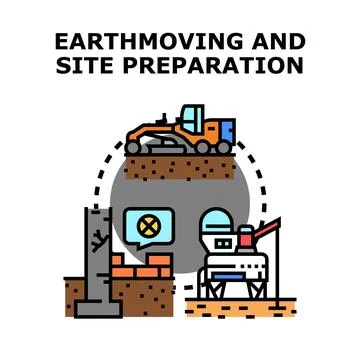Earthmoving and site preparing construction work process Stock Illustration