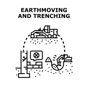 Earthmoving and trenching work concept illustration Stock Illustration