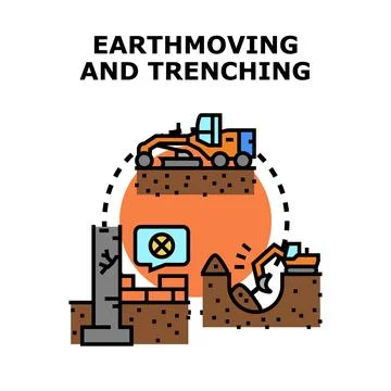 Earthmoving and trenching work concept illustration Stock Illustration