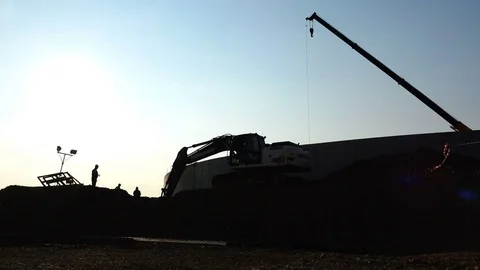 Earthmoving construction work with trucks on site Stock Footage 74002872