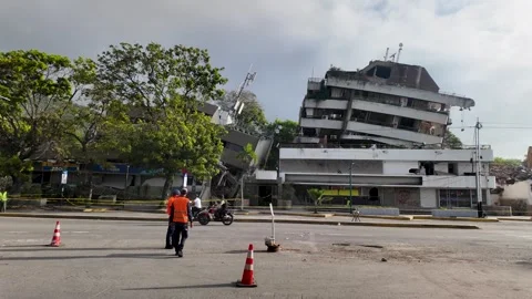 Earthquake aftermath in Venezuela showing structural building collapse and Stock Footage 340916405