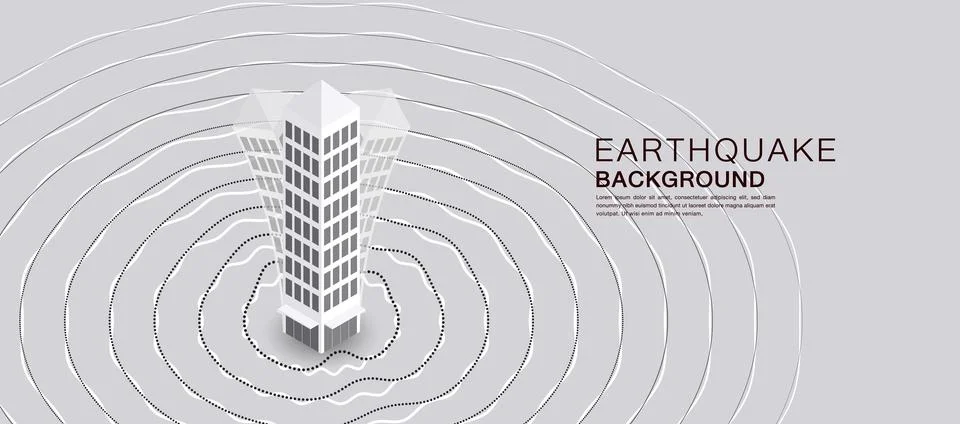 Earthquake concept with abstract shockwave lines around a central skyscrape.. Stock Illustration
