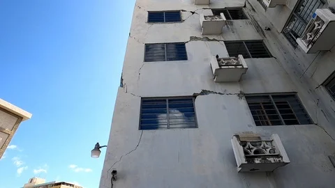 Earthquake damage building by 6.4 earthquake on January 7, 2020 - Puerto Rico Stock Footage