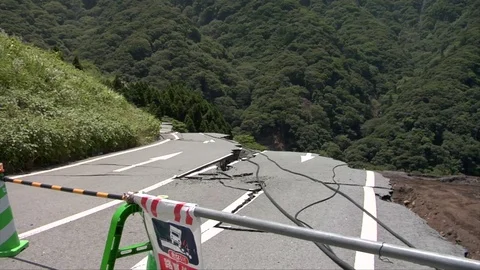 Earthquake damaged road Stock Footage 74024305