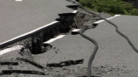 Earthquake damaged road Stock Footage 74024422
