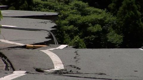 Earthquake damaged road Stock Footage 74024443
