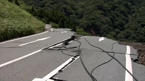 Earthquake damaged road Stock Footage 74024467