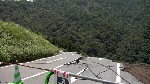 Earthquake damaged road Stock Footage 74024526