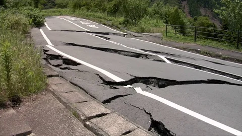 Earthquake damaged road Stock Footage 74024570