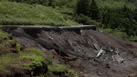 Earthquake damaged road Stock Footage 74024585