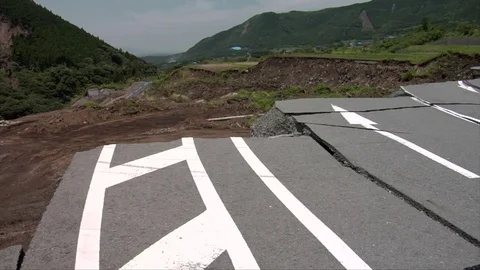 Earthquake damaged road Stock Footage 74024680