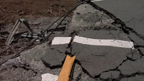 Earthquake damaged road Stock Footage 74024748