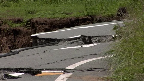 Earthquake damaged road Stock Footage 74024780
