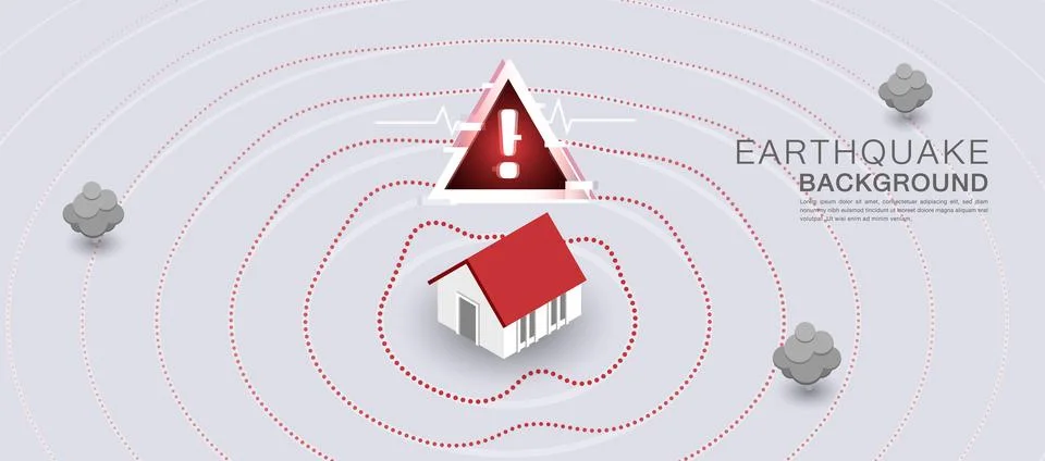 Earthquake Impact Visual with Alert Elements Stock Illustration