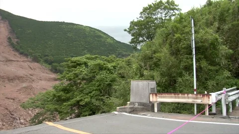 Earthquake landslide collapsed bridge Stock Footage 74024971