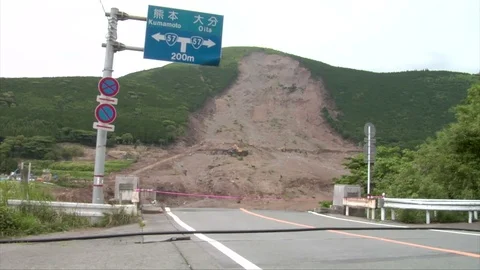 Earthquake landslide collapsed bridge Stock Footage 74024974