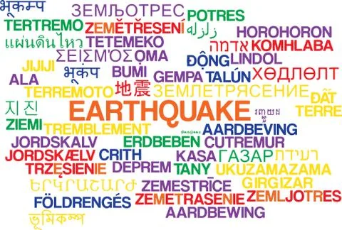 Earthquake multilanguage wordcloud background concept Stock Illustration
