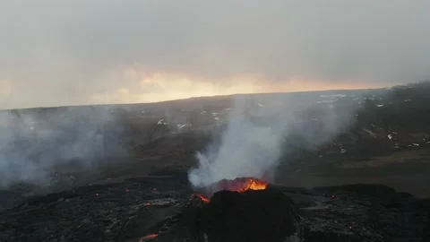 Earth´s core exploding out with pressure through a crater hole in the Stock Footage 153408906