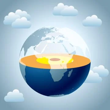 Earth's perspective design, cross-section exposed core, mantle. Stock Illustration