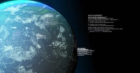 Earth's surface with data processing image over dark background Stock Photos