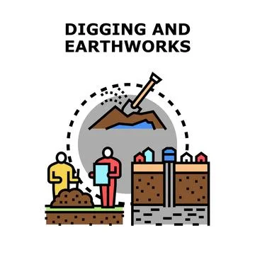 Earthworks concept with digging and construction activities Stock Illustration