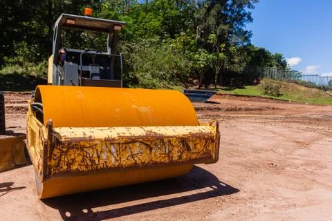 Earthworks Construction Compressor Roller Machine Stock Photos
