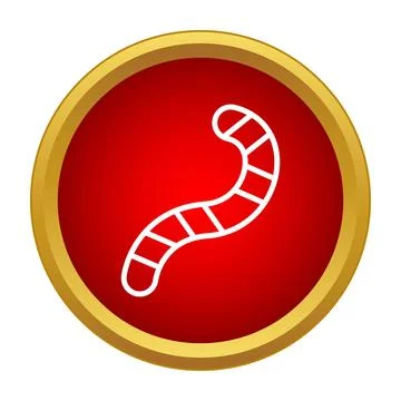Earthworm outline icon on red button with golden border Stock Illustration
