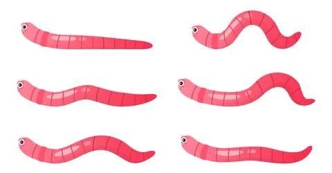 Earthworms crawl set, sequence game animation, stages of walking funny pink worm Illustration