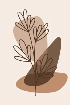 Earthy Boho Monstera Leaf Illustration with Brown Organic Shapes Stock Illustration