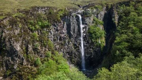 Eas Mor Waterfall close up, near Glen Brittle, Isle of Skye, Scotland. Stock Footage 76759317