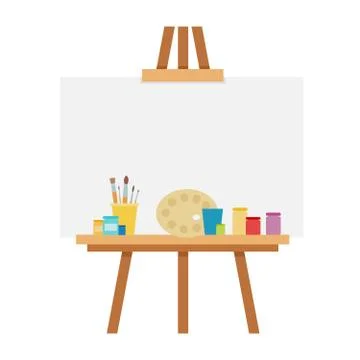Easel with accessories for drawing vector flat isolated Stock Illustration