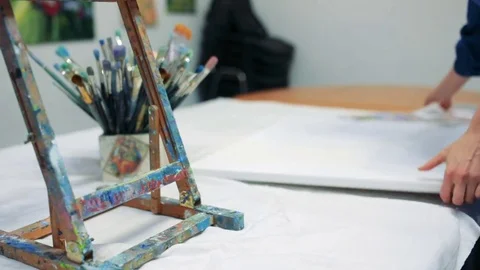 Easel and brushes Stock Footage 72863697