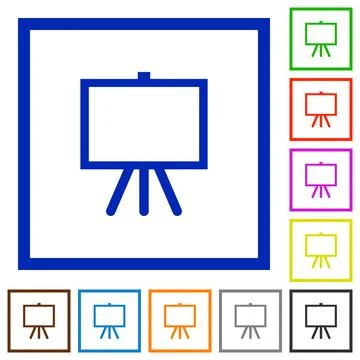 Easel with blank canvas flat framed icons Stock Illustration