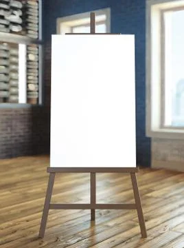 Easel with blank canvas in interior Stock Illustration