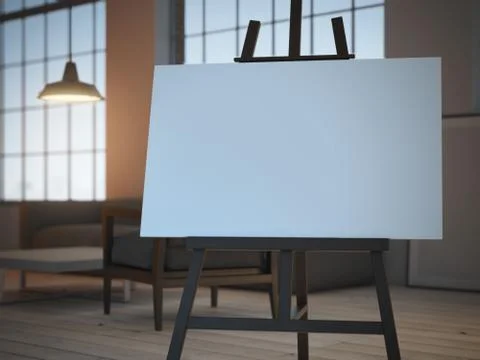 Easel with empty canvas . 3d rendering Illustrazione stock
