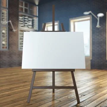 Easel with empty canvas in interior Illustrazione stock