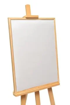 Easel with frames empty for drawing isolated on white background. Vertical .. Stock-Fotos