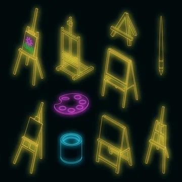 Easel icons set vector neon 스톡 일러스트