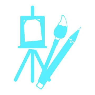 Easel with painting tools flat concept vector illustration Stock Illustration
