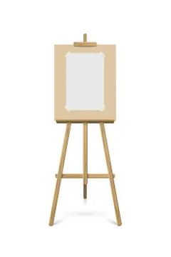 Easel with vertical paper sheet. Vector realistic design element. Illustrazione stock