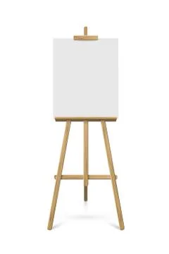 Easel with white vertical paper sheet. Vector realistic design element isolated 스톡 일러스트