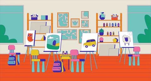 Easels art studio cartoon flat illustration 스톡 일러스트