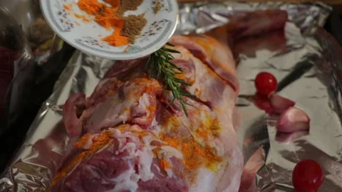Easiest and fastest recipe to prepare a roasted leg of lamb Stock Footage