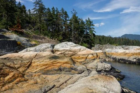 East Beach Trail inside Lighthouse Park in West Vancouver Stock Photos