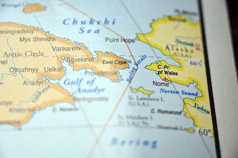 East Cape on World Map with Soft Blurred Background  Siberian Arctic Geogra.. Stock Photos