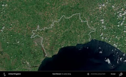 East Devon outlined, United Kingdom. Sentinel. June 2024 Illustrazione stock